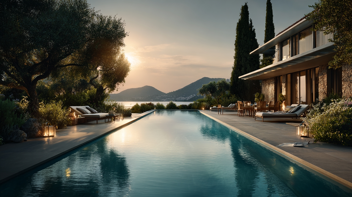 Pool with olive trees