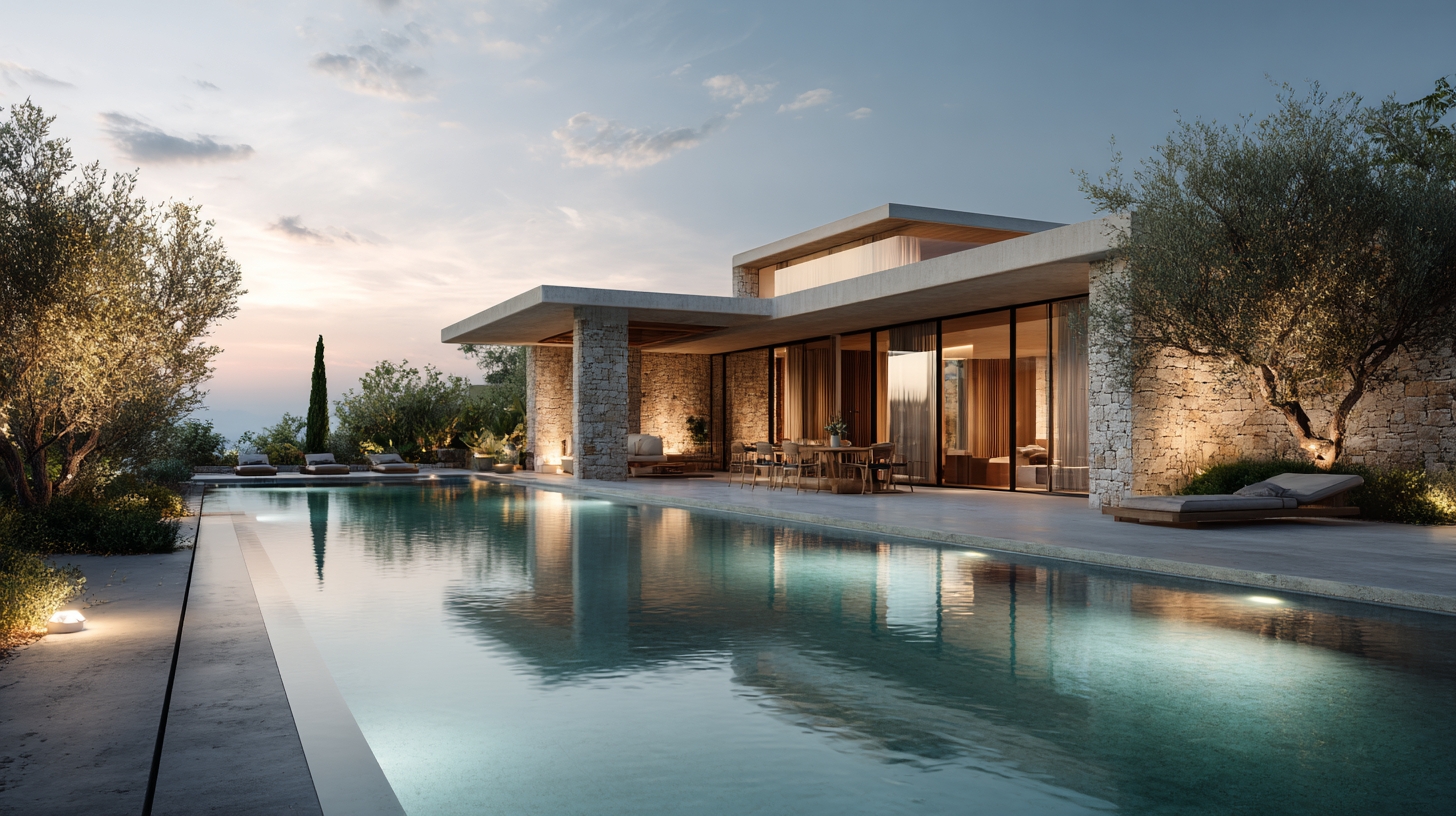 Evening pool and villa